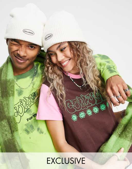 Gorro color crudo con logo de COLLUSION Unisex