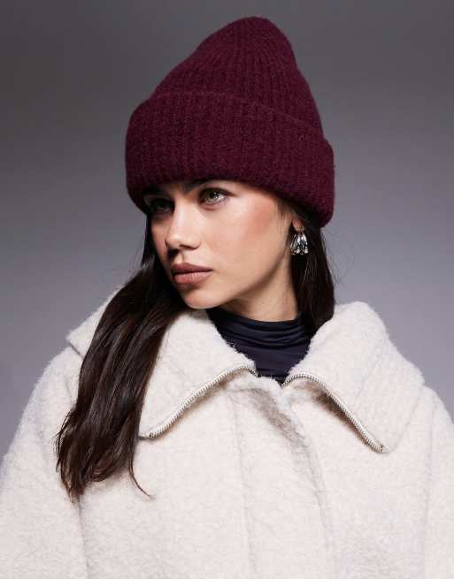 Gorro color higo de punto acanalado de Threadbare