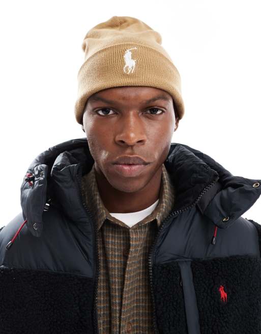 Gorro color tostado con logo de punto de algodón Icon de Polo Ralph Lauren