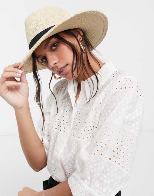 Gorro de paja estilo fedora en color natural con banda negra de ASOS DESIGN