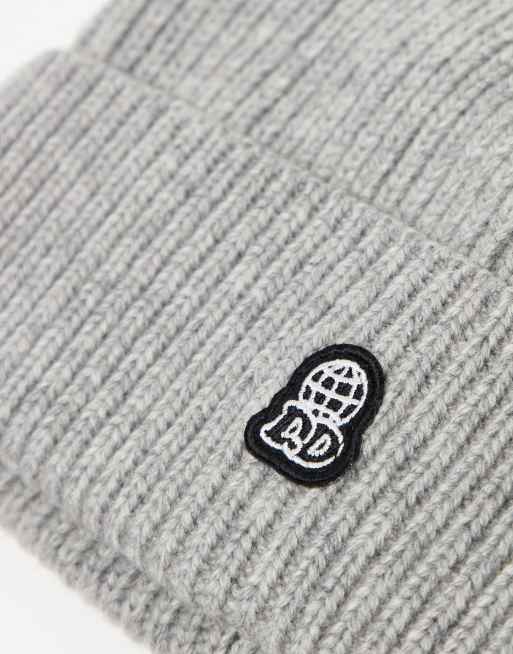 Gorro gris melange unisex con bordado "DD" y globo de canalé de mezcla de lana de Dr Denim, 2 de 3