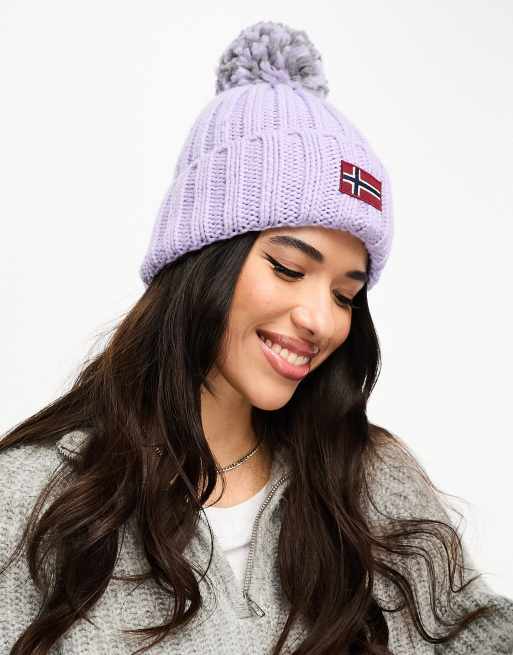 Gorro lila de punto con pompón Semiury de Napapijri