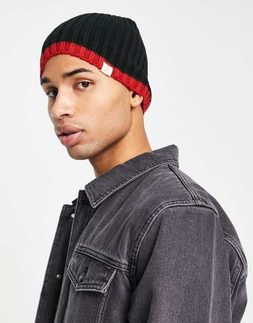 Gorro negro con logo de punto de canalé de Farah