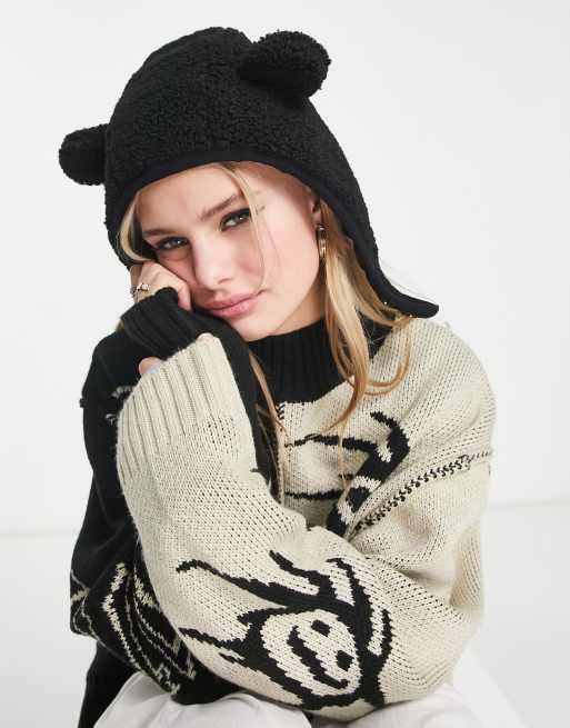 Gorro negro con orejas de punto de borreguito de COLLUSION Unisex