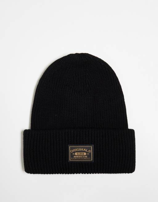 Gorro negro unisex con etiqueta de GUESS Originals
