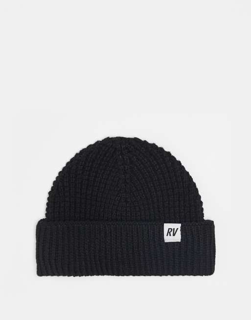 Gorro negro unisex de punto gofrado de Reclaimed Vintage