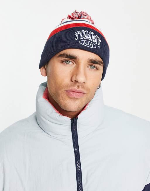 Gorro rojo a rayas estilo universitario de punto de Tommy Jeans