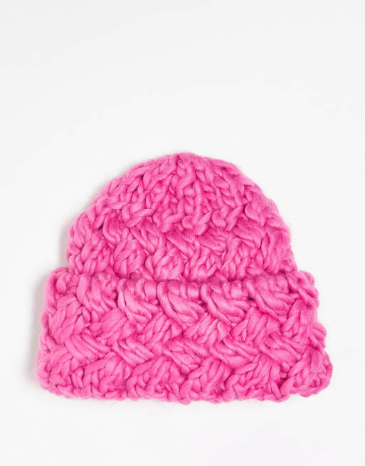 Gorro rosa luminoso de punto de croché grueso de COLLUSION Unisex