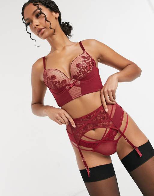 Gossard - Bordeauxrødt lingerisæt i dobby og blomstret mesh , 4 af 4