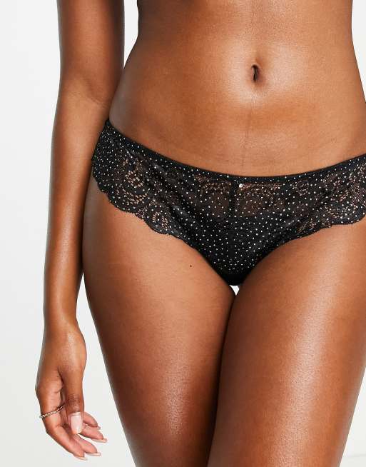 Gossard - Culotte brésilienne en dentelle à paillettes - Noir