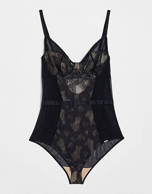 Gossard Femme non padded underwire bodysuit with lace detail in black ...