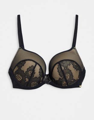 Gossard Femme Padded Plunge Underwire Bra With Lace Detail In Black