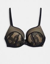 Dorina Curve Vibrant lace and fishnet plunge bra with butterfly back detail  in black