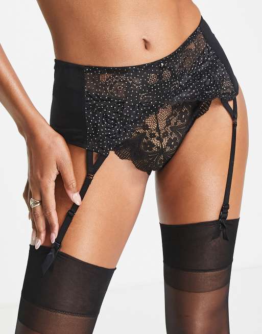 Gossard Glitter suspenders with lace detail in black