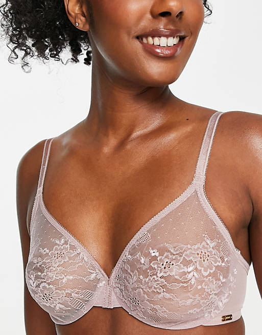 Gossard Glossies Lace non padded sheer underwire bra in light pink