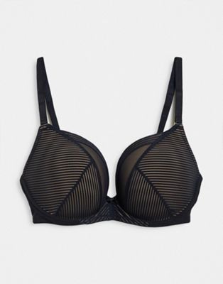 Lindex Amie lace padded push up plunge bra in black