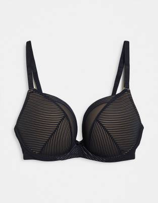 Lindex Amie lace padded push up plunge bra in black