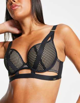 Pulse mesh longline bra in black