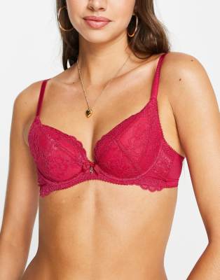 Gossard Gossard Superboost Lace Vivacious padded underwired plunge bra in magenta-Pink