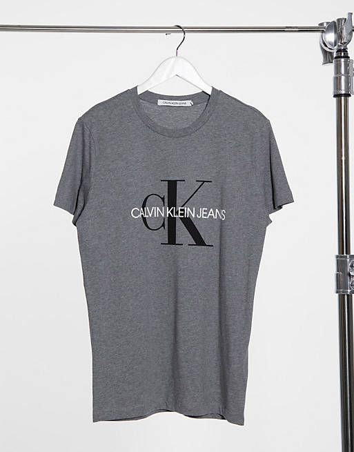 Grå ikonisk monogram-t-shirt i smal pasform fra Calvin Klein Jeans