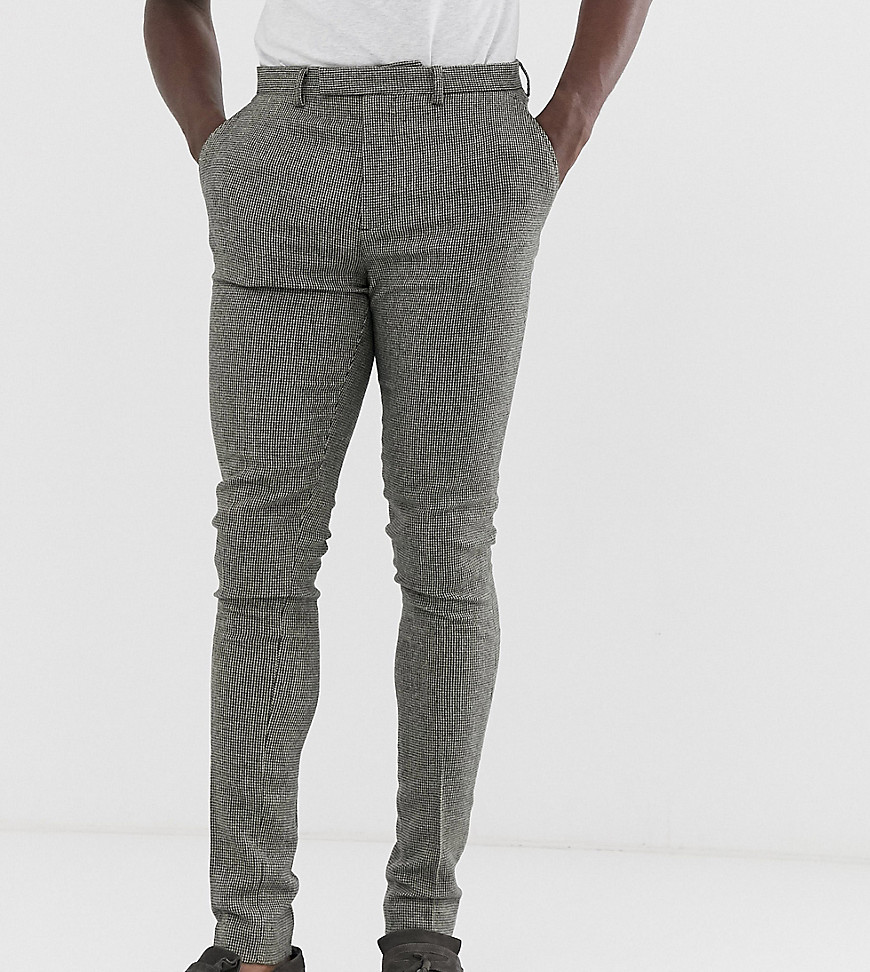 Grå pepitaternede smarte bukser med ekstra smal pasform fra ASOS DESIGN Tall