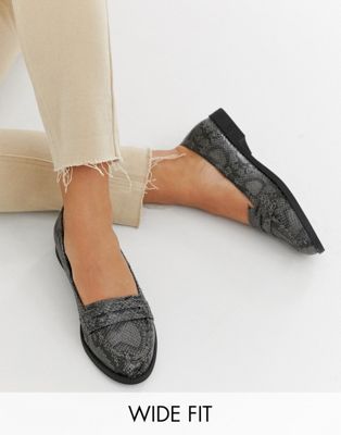 Grå slangeskindsmønstrede flade sko, Minny, i bred pasfrom fra ASOS DESIGN-Multifarvet