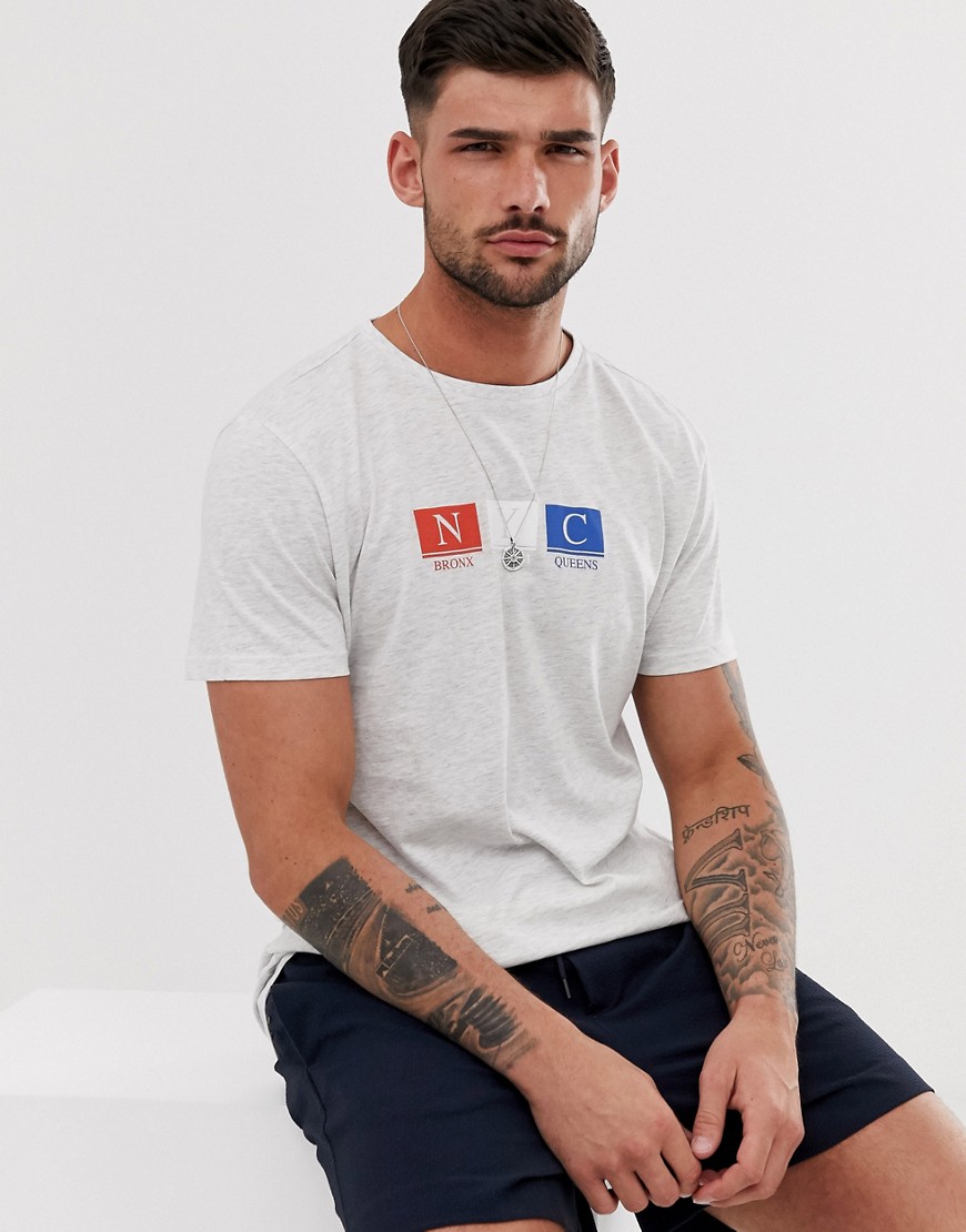 Gråmeleret t-shirt med New York print fra New Look