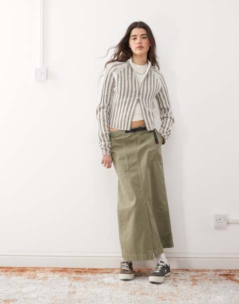Gramicci baker midi skirt in herb pigment 