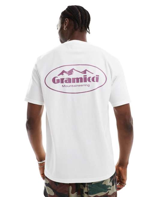 Gramicci – Biały T-shirt z nadrukiem gór 