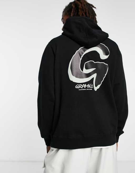 Gramicci big G backprint hoodie in black | ASOS