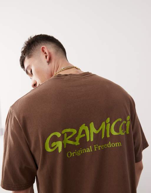 Gramicci – Brązowy T-shirt z grafiką z napisem „Original Freedom”, 2 z 4