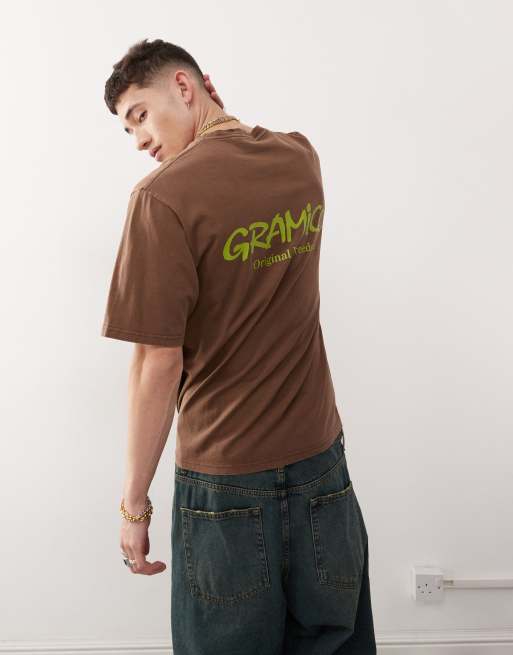 Gramicci – Brązowy T-shirt z grafiką z napisem „Original Freedom”, 4 z 4