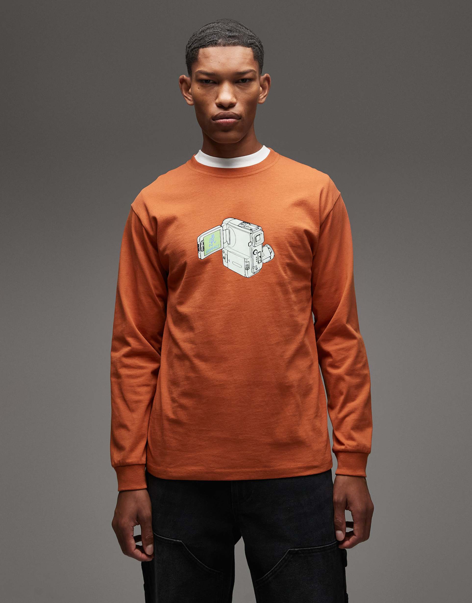 gramicci camcorder long sleeve t-shirt in burnt orange