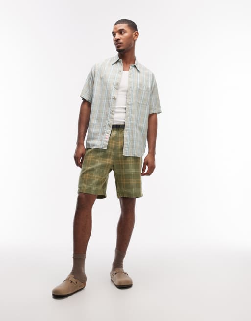 Gramicci - Camicia a maniche corte blu sfumata a quadri, 2 di 5