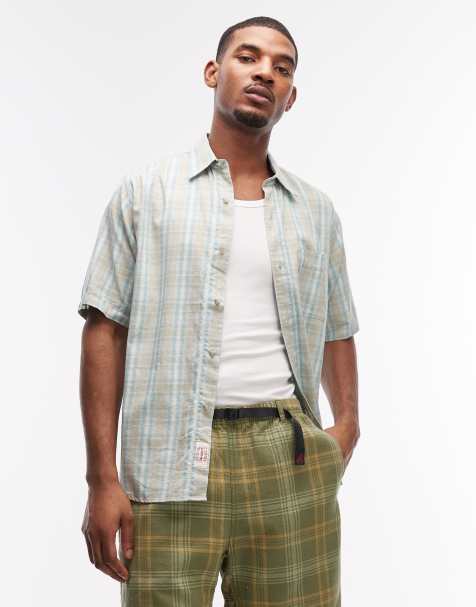 Gramicci checkered ombre short sleeve shirt in blue