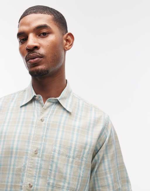 Gramicci checkered ombre short sleeve shirt in blue | ASOS