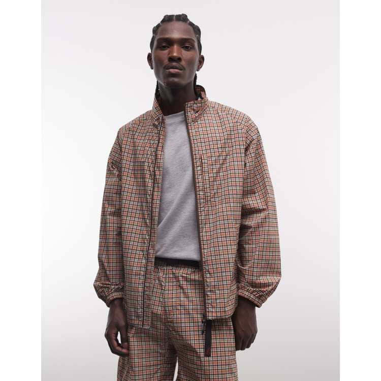 Gramicci checkered shell zip up jacket co-ord in brick check | ASOS