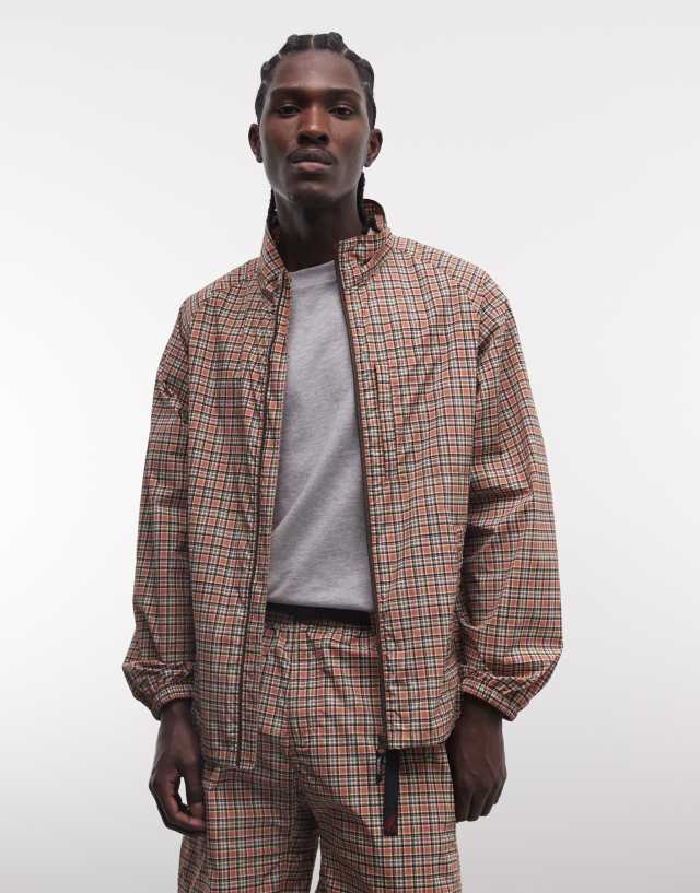 Gramicci checkered shell zip up jacket co-ord in brick check | ASOS
