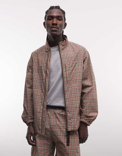 Gramicci checkered shell zip up jacket in brick check (part of a set) - view 1