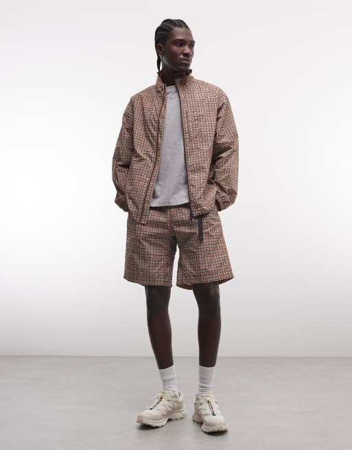 Gramicci checkered shell zip up jacket in brick check (part of a set), 2 of 5