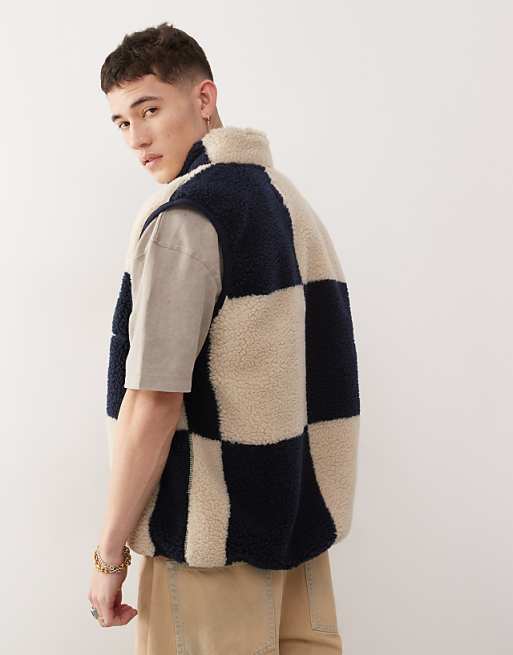 Gramicci checkered sherpa vest in navy | ASOS Gramicci checkered sherpa vest in navy | ASOS