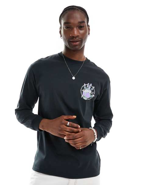 Gramicci climber's hand graphic long sleeve t-shirt in vintage black 