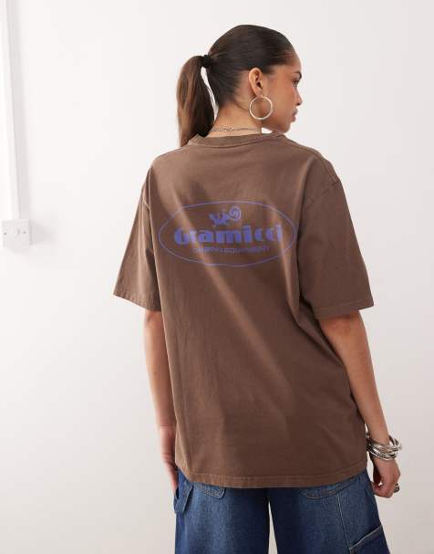 Gramicci climbing equipment graphic t-shirt in brown - view 1