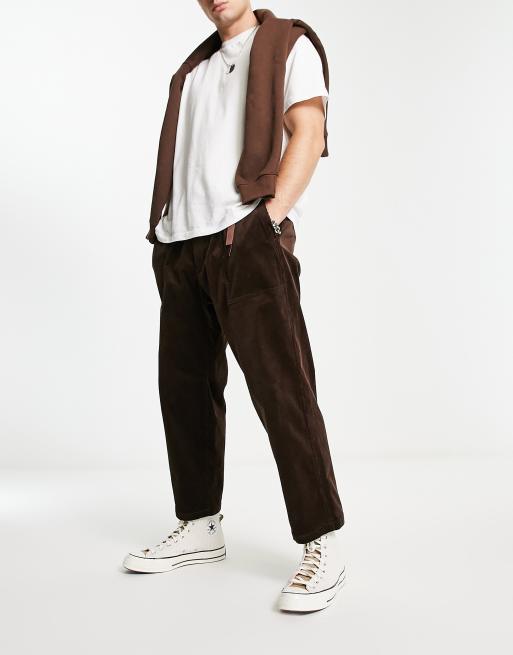 Charcoal Corduroy Chinos with White and Brown Low Top Sneakers