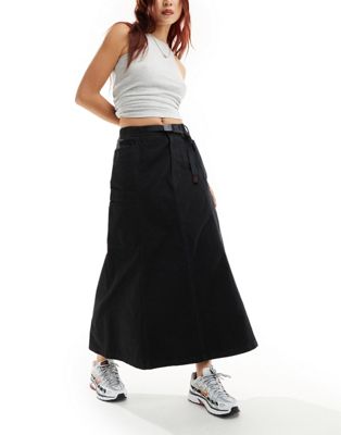 cotton a line paneled cargo maxi skirt in black