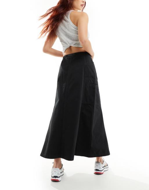 Gramicci cotton a line paneled cargo maxi skirt in black | ASOS
