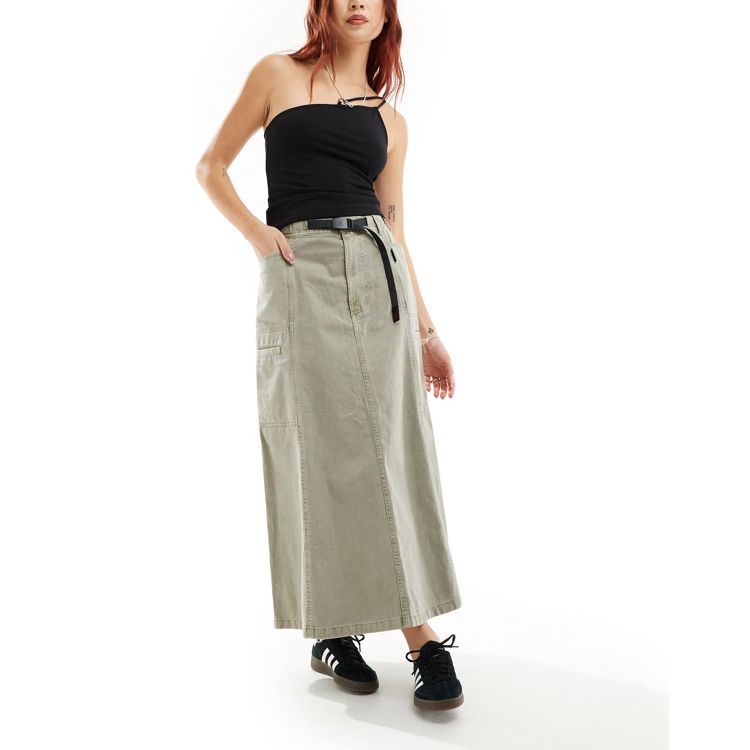 Gramicci cotton a line paneled cargo maxi skirt in stone