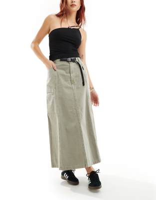 Gramicci cotton a line panelled cargo maxi skirt in stone