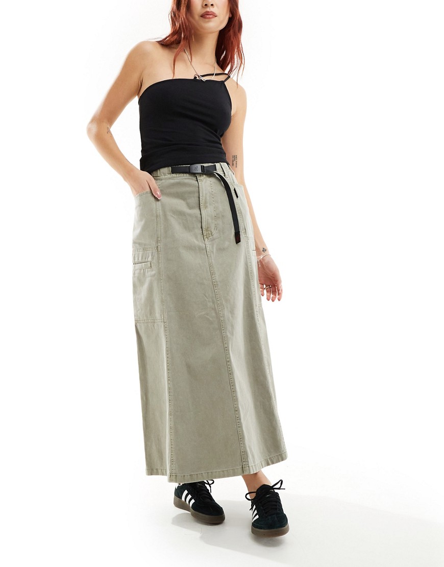 Gramicci cotton a line panelled cargo maxi skirt in stone-White