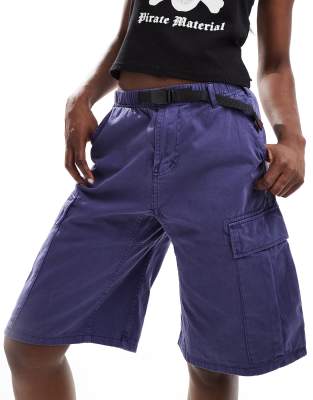 Gramicci Cotton Twill Longline Cargo Shorts In Blue